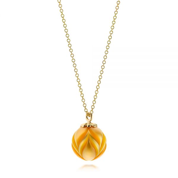 14k Yellow Gold En Pearl Tulip Pendant - Flat View -  103247