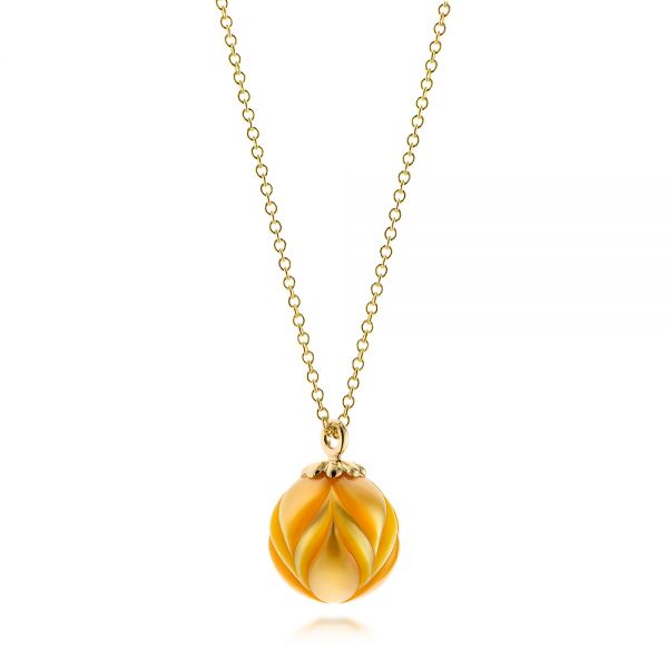 14k Yellow Gold En Pearl Tulip Pendant - Flat View -  103247