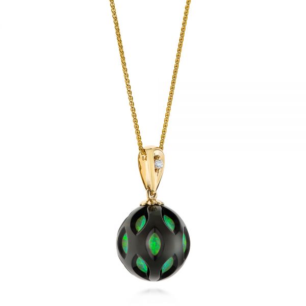 14k Yellow Gold Green Opal Pearl Cut-out Pendant - Flat View - 105301