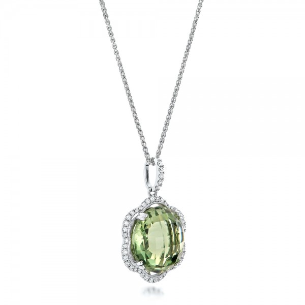 Green Quartz Checkerboard and Diamond Halo Pendant - Front view