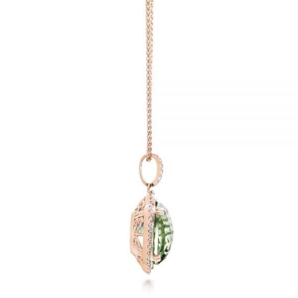 14k Rose Gold 14k Rose Gold Green Quartz Checkerboard And Diamond Halo Pendant - Side View - 101938