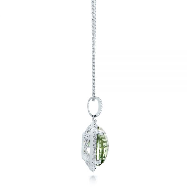  Platinum Platinum Green Quartz Checkerboard And Diamond Halo Pendant - Side View -  101938