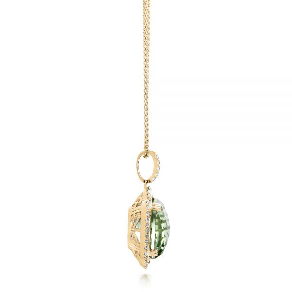 14k Yellow Gold 14k Yellow Gold Green Quartz Checkerboard And Diamond Halo Pendant - Side View - 101938