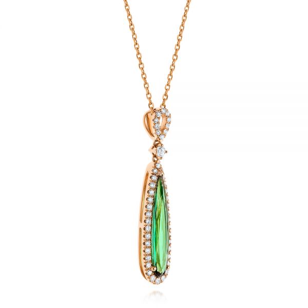 14k Rose Gold 14k Rose Gold Green Tourmaline And Diamond Pendant - Flat View -  106331