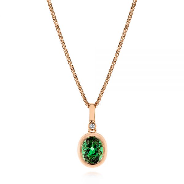 18k Rose Gold 18k Rose Gold Green Tourmaline And Diamond Pendant - Three-Quarter View -  106000