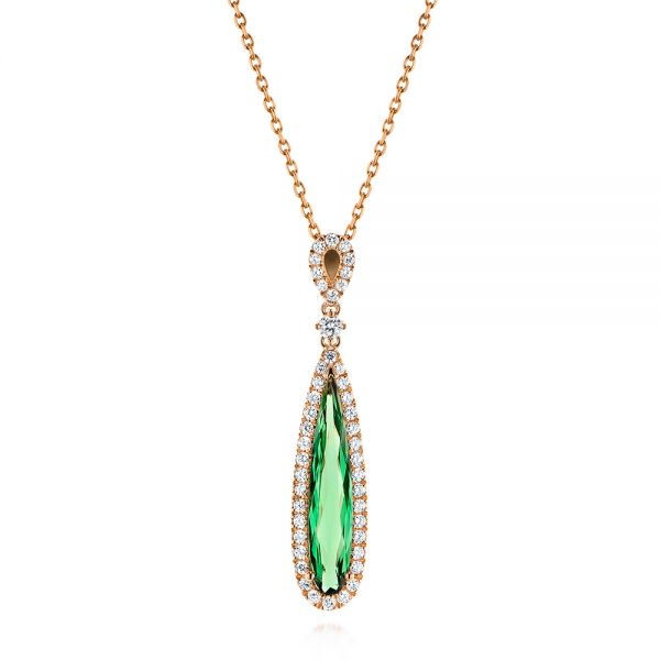 14k Rose Gold 14k Rose Gold Green Tourmaline And Diamond Pendant - Three-Quarter View -  106331