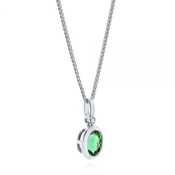 18k White Gold 18k White Gold Green Tourmaline And Diamond Pendant - Flat View -  106000