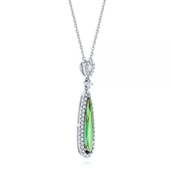 14k White Gold 14k White Gold Green Tourmaline And Diamond Pendant - Flat View - 106331