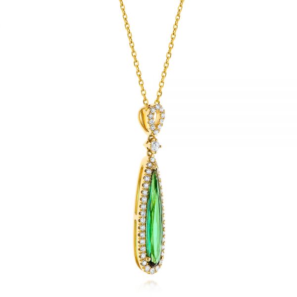 14k Yellow Gold Green Tourmaline And Diamond Pendant - Flat View -  106331