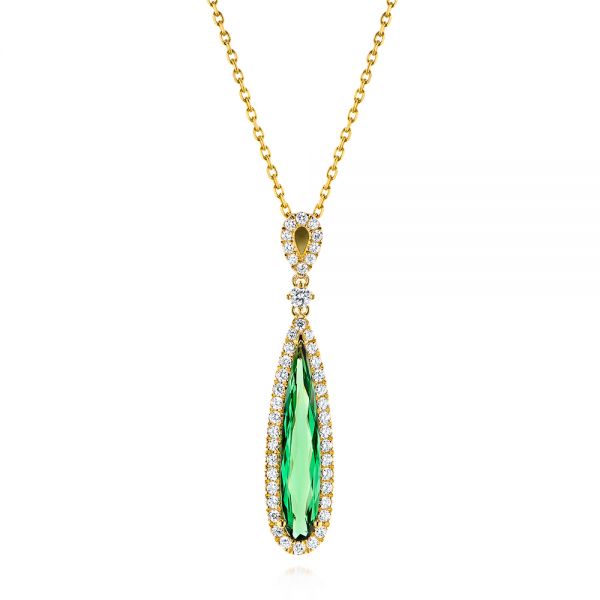 14k Yellow Gold Green Tourmaline And Diamond Pendant - Three-Quarter View -  106331