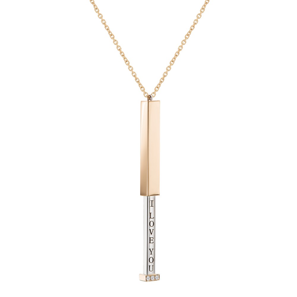 18k Rose Gold 18k Rose Gold Hidden I Love You Bar Necklace - Flat View -  108055 - Thumbnail