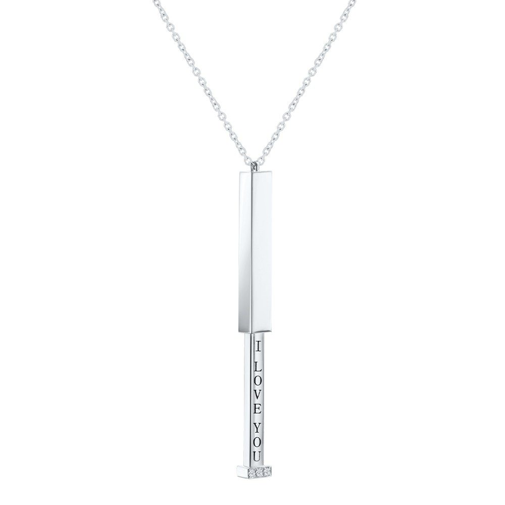 14k White Gold 14k White Gold Hidden I Love You Bar Necklace - Flat View -  108055 - Thumbnail