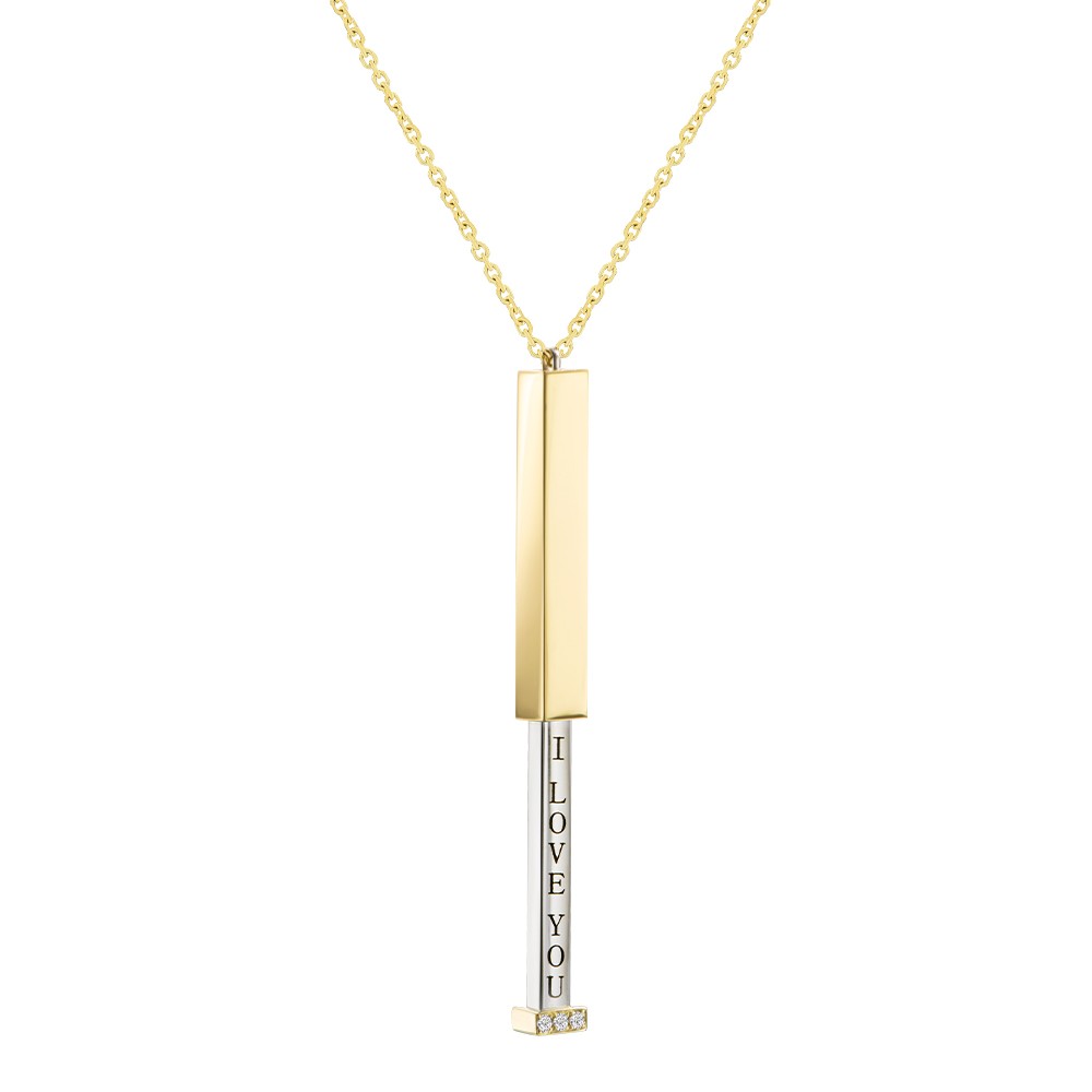 14k Yellow Gold Hidden I Love You Bar Necklace - Flat View -  108055 - Thumbnail