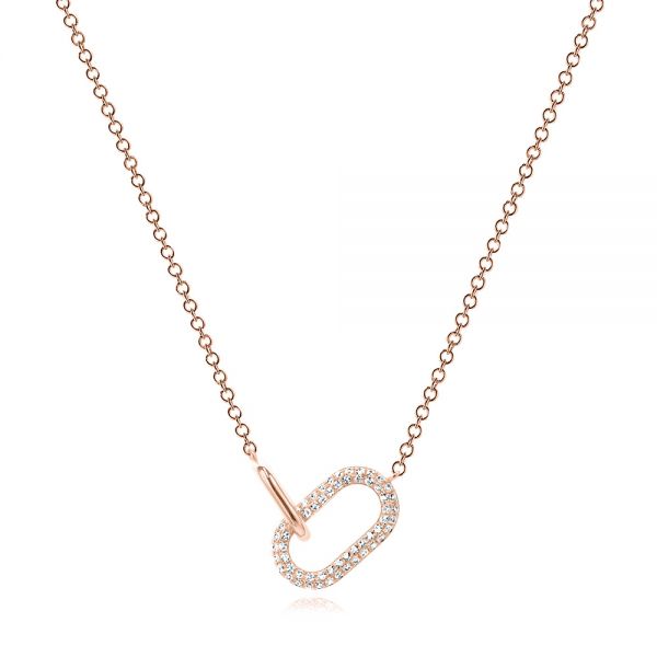 14k Rose Gold 14k Rose Gold Interlocking Diamond Necklace - Three-Quarter View -  106976