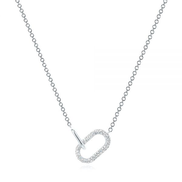 14k White Gold 14k White Gold Interlocking Diamond Necklace - Three-Quarter View -  106976