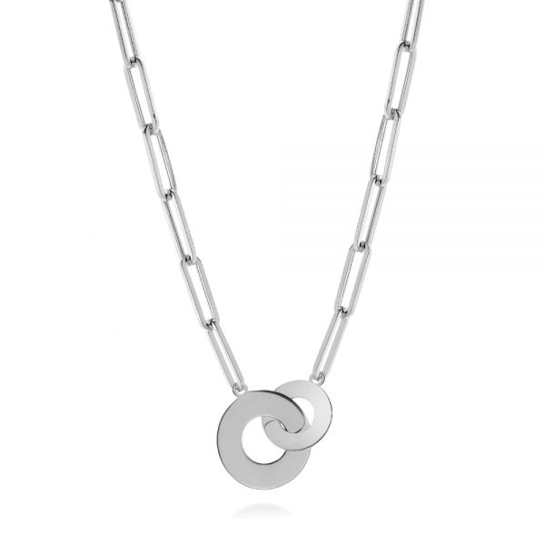 14k White Gold 14k White Gold Interlocking Disc Paper Clip Necklace - Three-Quarter View -  107011