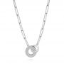 18k White Gold Interlocking Disc Paper Clip Necklace