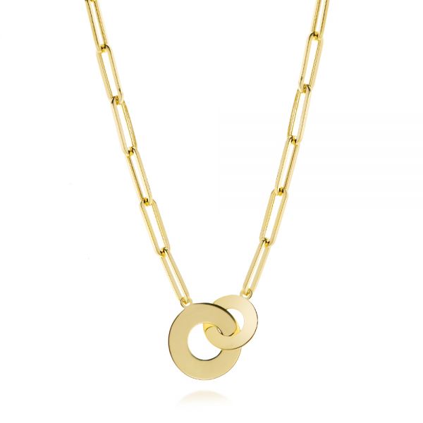 14k Yellow Gold 14k Yellow Gold Interlocking Disc Paper Clip Necklace - Three-Quarter View -  107011