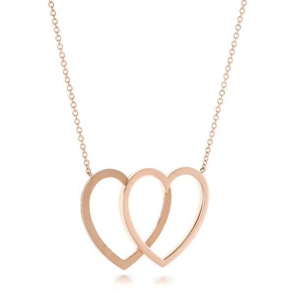 14k Rose Gold Interlocking Hearts Pendant - Flat View -  102770 - Thumbnail