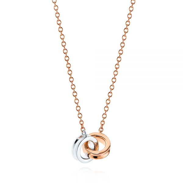 14k Rose Gold Interlocking Two-tone Necklace - Flat View -  106152 - Thumbnail