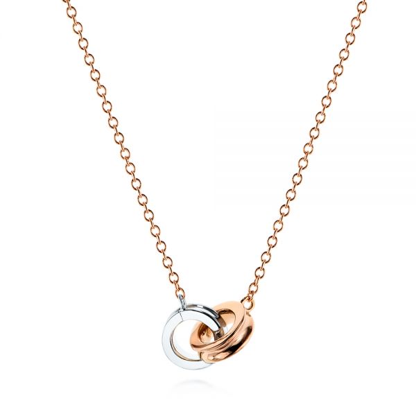 14k Rose Gold Interlocking Two-tone Necklace - Three-Quarter View -  106152