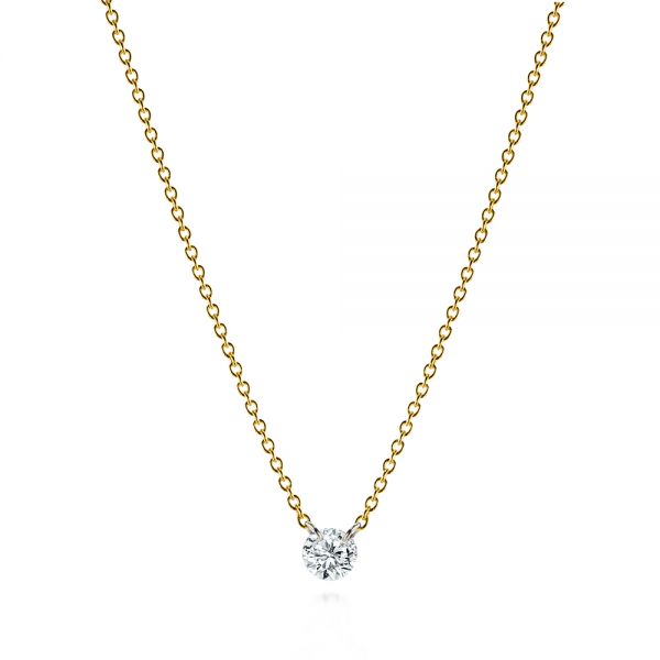 18k Yellow Gold 18k Yellow Gold Invisible Set Round Brilliant Diamond Necklace - Three-Quarter View -  105219