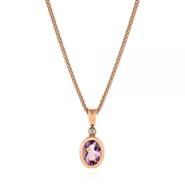 14k Rose Gold Lavender Amethyst And Diamond Pendant - Three-Quarter View -  106043