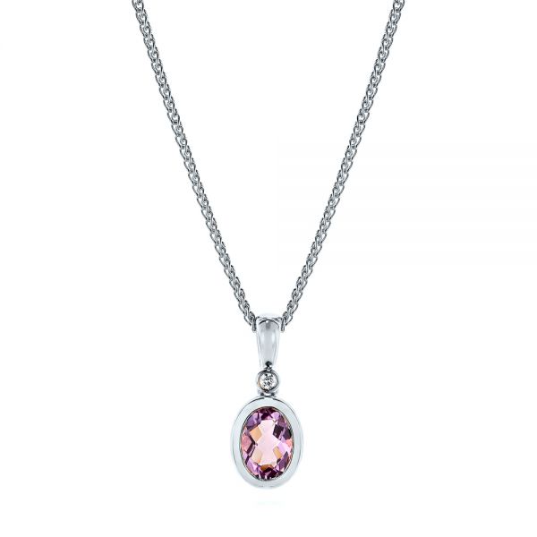 18k White Gold 18k White Gold Lavender Amethyst And Diamond Pendant - Three-Quarter View -  106043