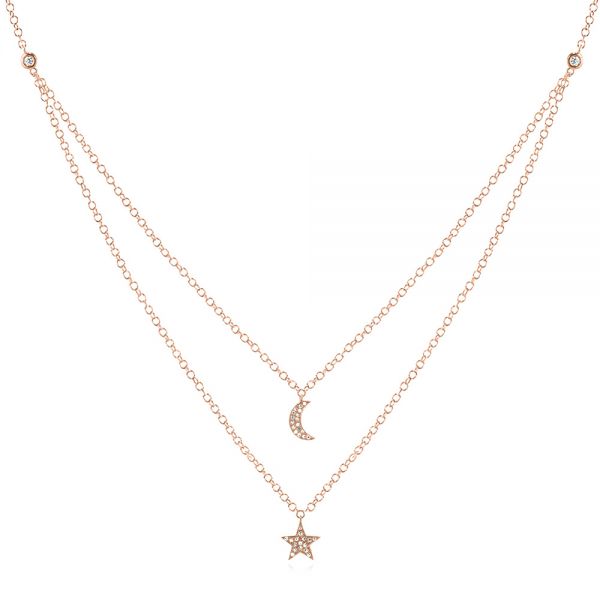 14K Solid Gold Diamond Moon and Star Necklace | Reeves & Reeves