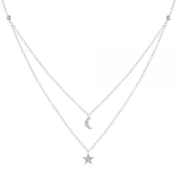  Platinum Platinum Layered Diamond Moon And Star Necklace - Three-Quarter View -  107068