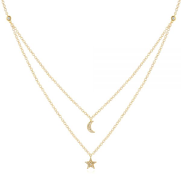 14k Yellow Gold 14k Yellow Gold Layered Diamond Moon And Star Necklace - Three-Quarter View -  107068