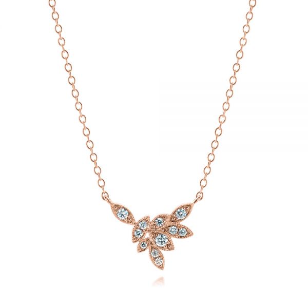 14k Rose Gold 14k Rose Gold Leaf Cluster Necklace - Three-Quarter View -  107084