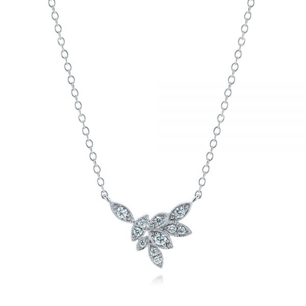 18k White Gold 18k White Gold Leaf Cluster Necklace - Three-Quarter View -  107084