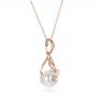 14k Rose Gold 14k Rose Gold Leaf Fresh White Pearl And Diamond Pendant - Flat View -  100343 - Thumbnail