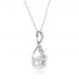  Platinum Platinum Leaf Fresh White Pearl And Diamond Pendant - Flat View -  100343 - Thumbnail