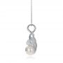 14k White Gold Leaf Fresh White Pearl And Diamond Pendant - Side View -  100343 - Thumbnail