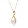 18k Yellow Gold 18k Yellow Gold Leaf Fresh White Pearl And Diamond Pendant - Flat View -  100343 - Thumbnail