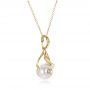 14k Yellow Gold 14k Yellow Gold Leaf Fresh White Pearl And Diamond Pendant - Flat View -  100343 - Thumbnail