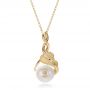 14k Yellow Gold 14k Yellow Gold Leaf Fresh White Pearl And Diamond Pendant - Three-Quarter View -  100343 - Thumbnail