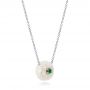 14k White Gold And 14K Gold 14k White Gold And 14K Gold Lily Fresh Water Carved Pearl And Emerald Pendant - Flat View -  101969 - Thumbnail