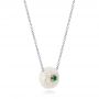 14k White Gold And 18K Gold 14k White Gold And 18K Gold Lily Fresh Water Carved Pearl And Emerald Pendant - Flat View -  101969 - Thumbnail