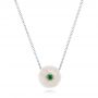 18k White Gold And Platinum 18k White Gold And Platinum Lily Fresh Water Carved Pearl And Emerald Pendant - Three-Quarter View -  101969 - Thumbnail