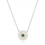 14k White Gold Lily Fresh Water Carved Pearl And Emerald Pendant