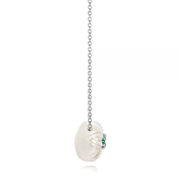18k White Gold And 18K Gold 18k White Gold And 18K Gold Lily Fresh Water Carved Pearl And Emerald Pendant - Side View -  101969