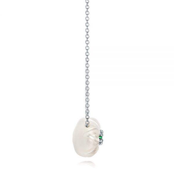 14k White Gold And Platinum 14k White Gold And Platinum Lily Fresh Water Carved Pearl And Emerald Pendant - Side View -  101969