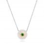 14k Yellow Gold And Platinum 14k Yellow Gold And Platinum Lily Fresh Water Carved Pearl And Emerald Pendant - Three-Quarter View -  101969 - Thumbnail