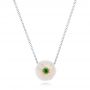 14k Yellow Gold And 14K Gold Lily Fresh Water Carved Pearl And Emerald Pendant - Three-Quarter View -  101969 - Thumbnail