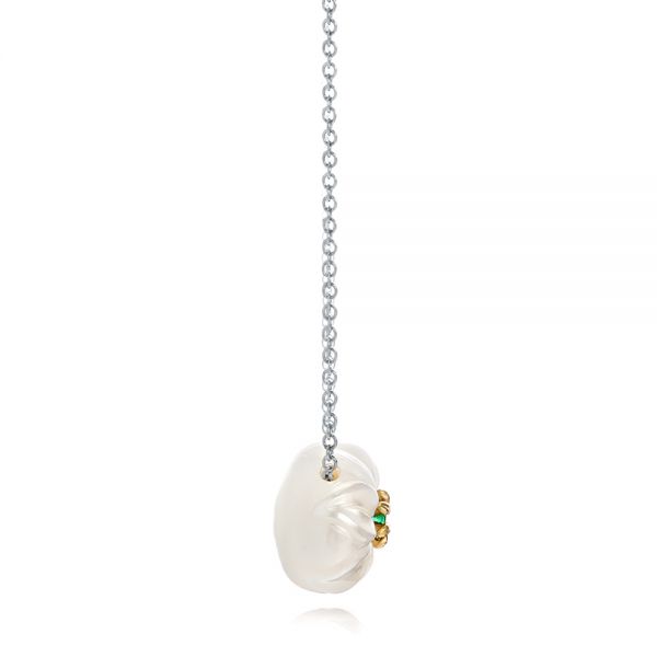 18k Yellow Gold And Platinum 18k Yellow Gold And Platinum Lily Fresh Water Carved Pearl And Emerald Pendant - Side View -  101969