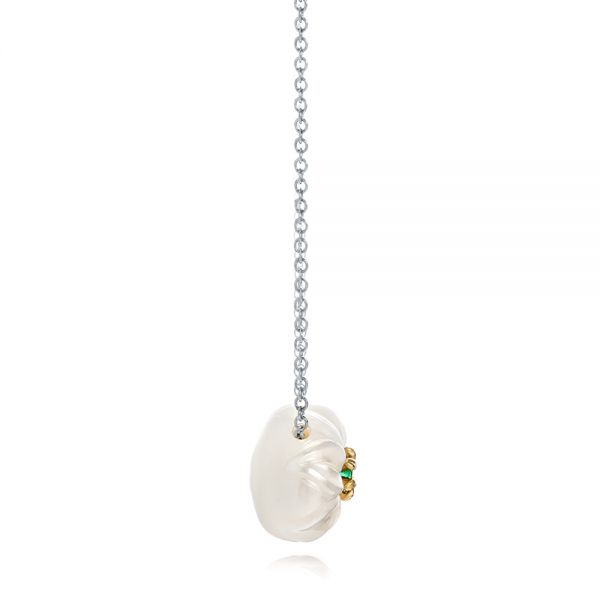 14k Yellow Gold And 14K Gold Lily Fresh Water Carved Pearl And Emerald Pendant - Side View - 101969