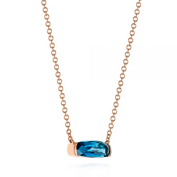 14k Rose Gold London Blue Topaz Pendant - Flat View - 105411